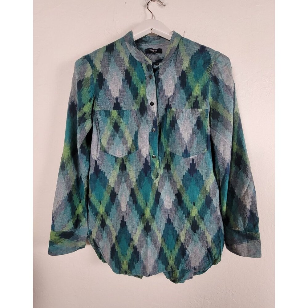 Madewell Wellspring Ikat Popover Tunic Top Womens Medium Roll-Tab Sleeve Pockets